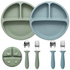 Eascrozn divided suction plates assembly keeps meals neat with four cups for mess-free meals.
