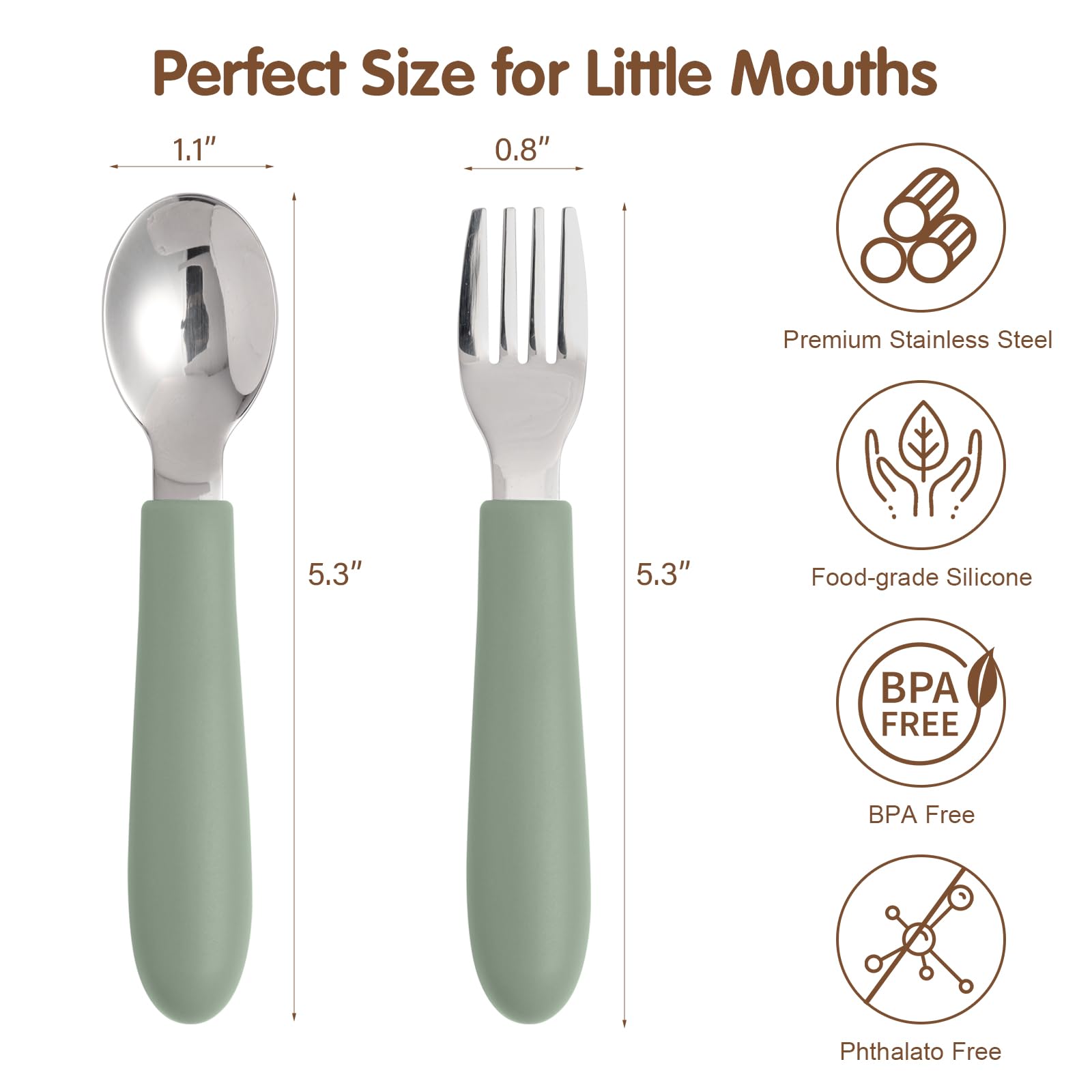 Eascrozn kids silverware with silicone handles for easy grip.