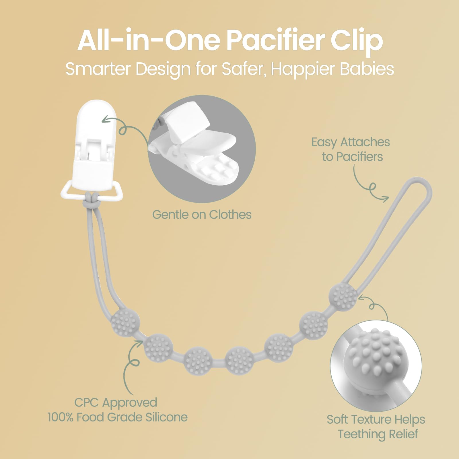 Eascrozn one-piece silicone design demonstrates durable pacifier attachment.