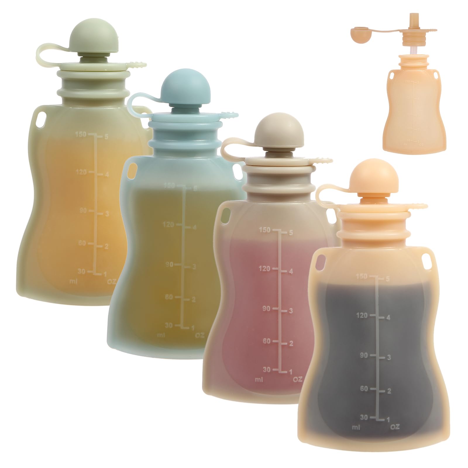 Eascrozn reusable baby food pouches cap detail for secure lid and mess-free meals.