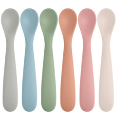 Eascrozn silicone baby spoon set with six colors for independent self-feeding.