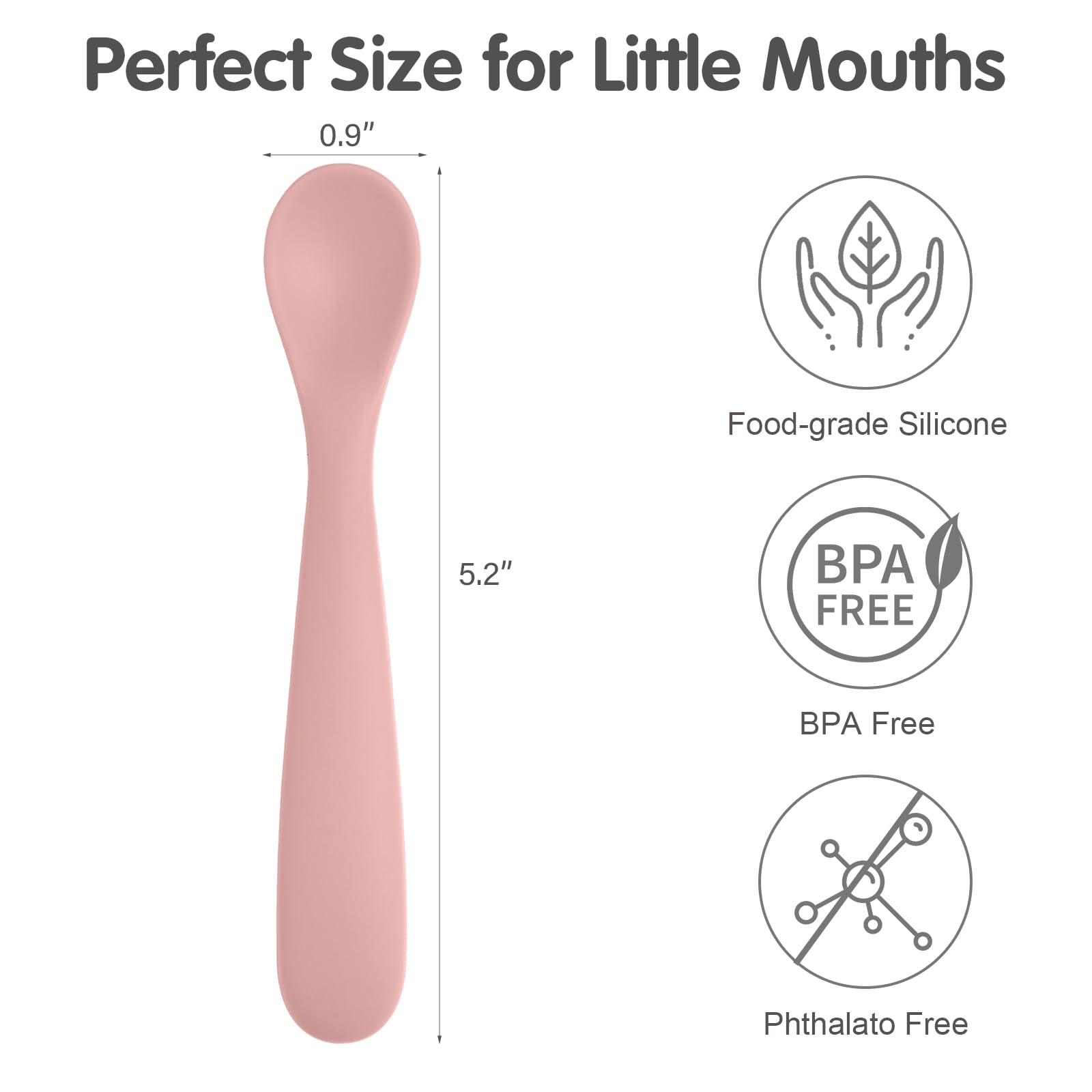 Eascrozn soft-tip silicone spoon highlights gentle tips for delicate gums.