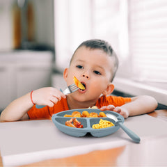 Eascrozn spoons and forks close-up with rounded edges for safe self-feeding.