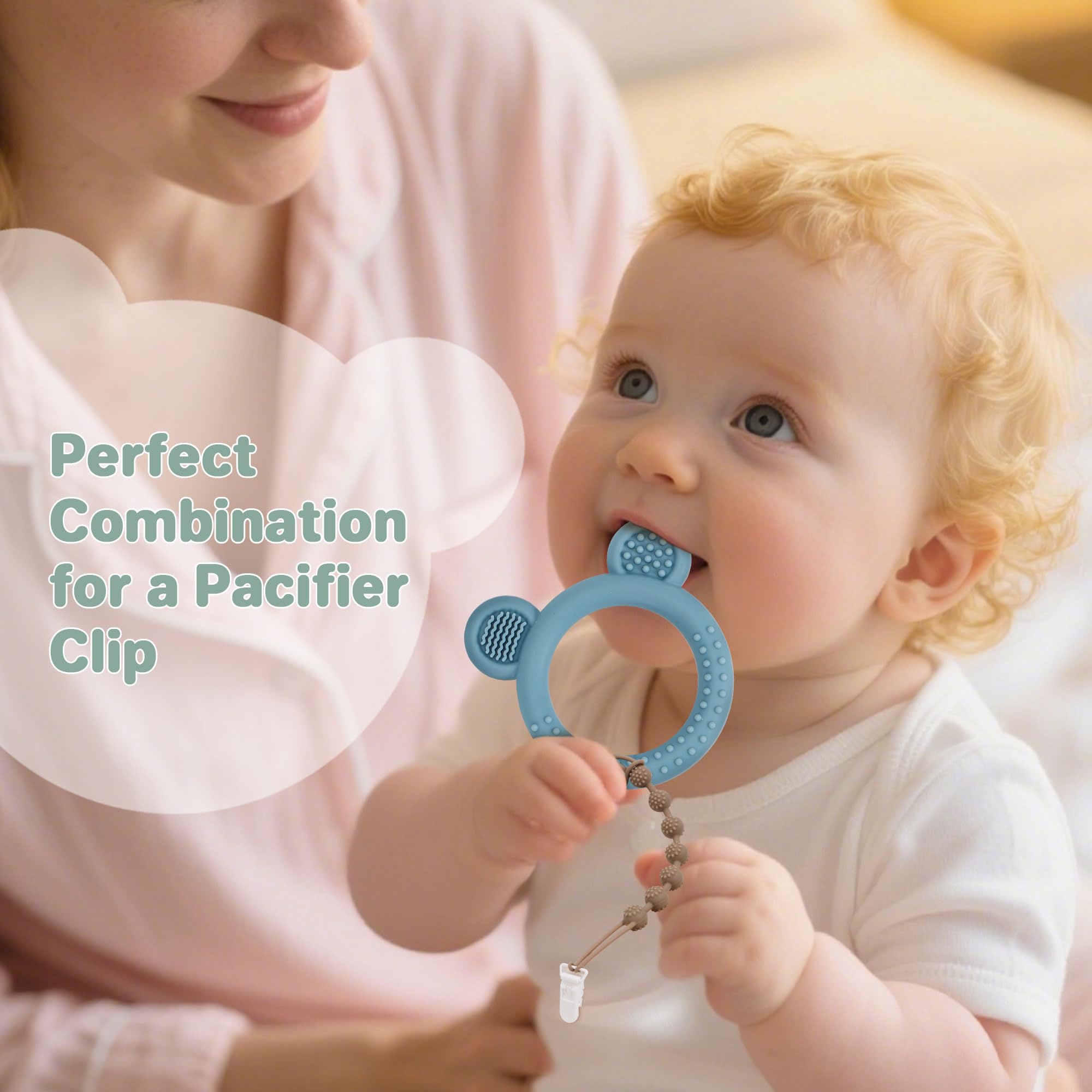 Eascrozn teether features varied bristles to soothe irritated gums from any angle.