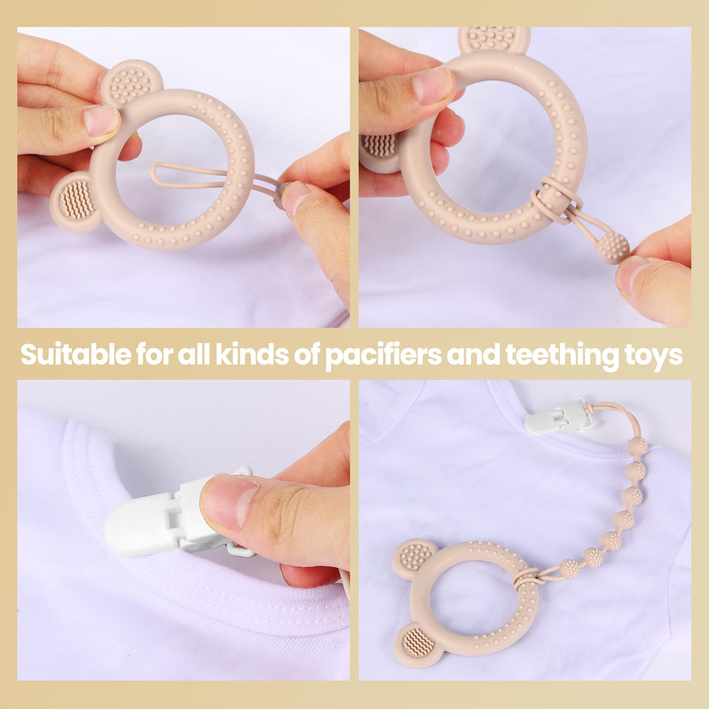 Eascrozn teething-texture clip provides mild massage for teething babies.