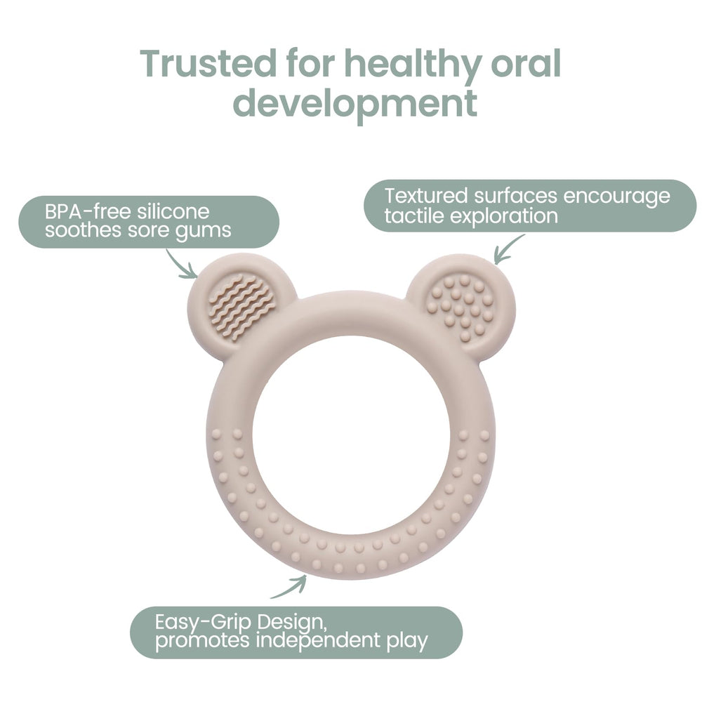 Eascrozn three-pack baby teethers offers varied textures for gentle chewing relief.
