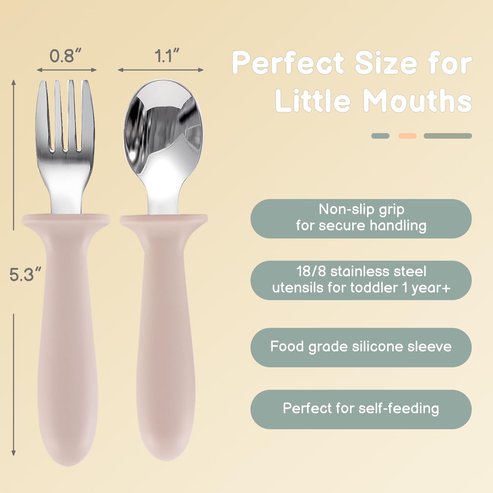 Eascrozn toddler forks with ergonomic stainless steel tips and safe handles.