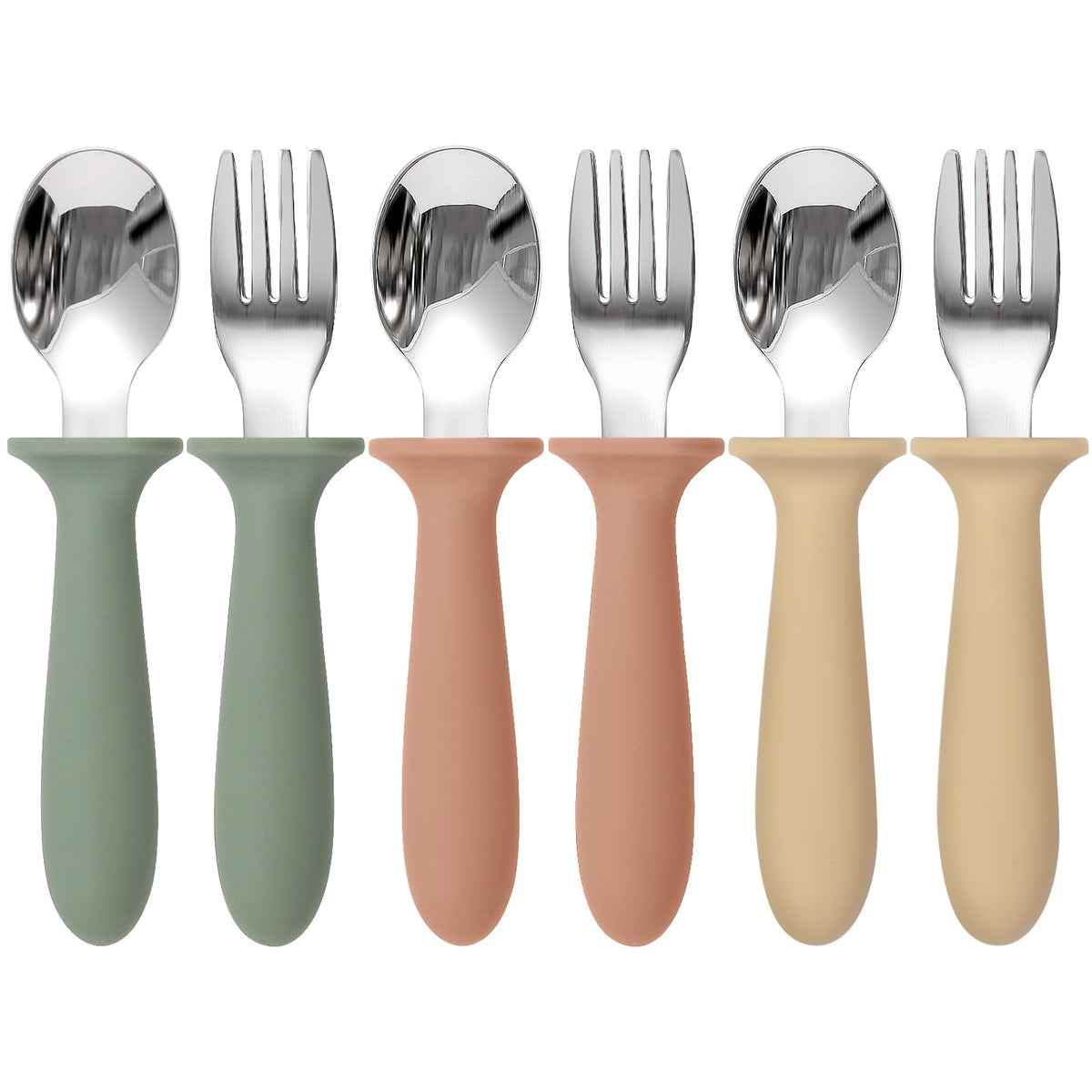 Eascrozn toddler utensils 6-pack in bright colors for independent feeding.