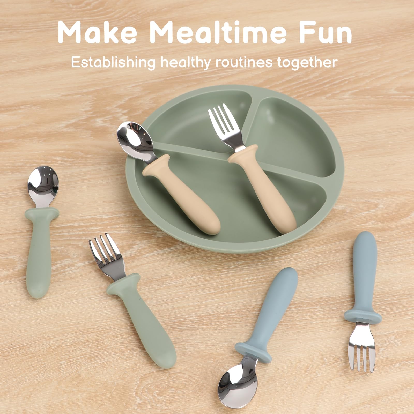Bright color options to encourage mealtime engagement.