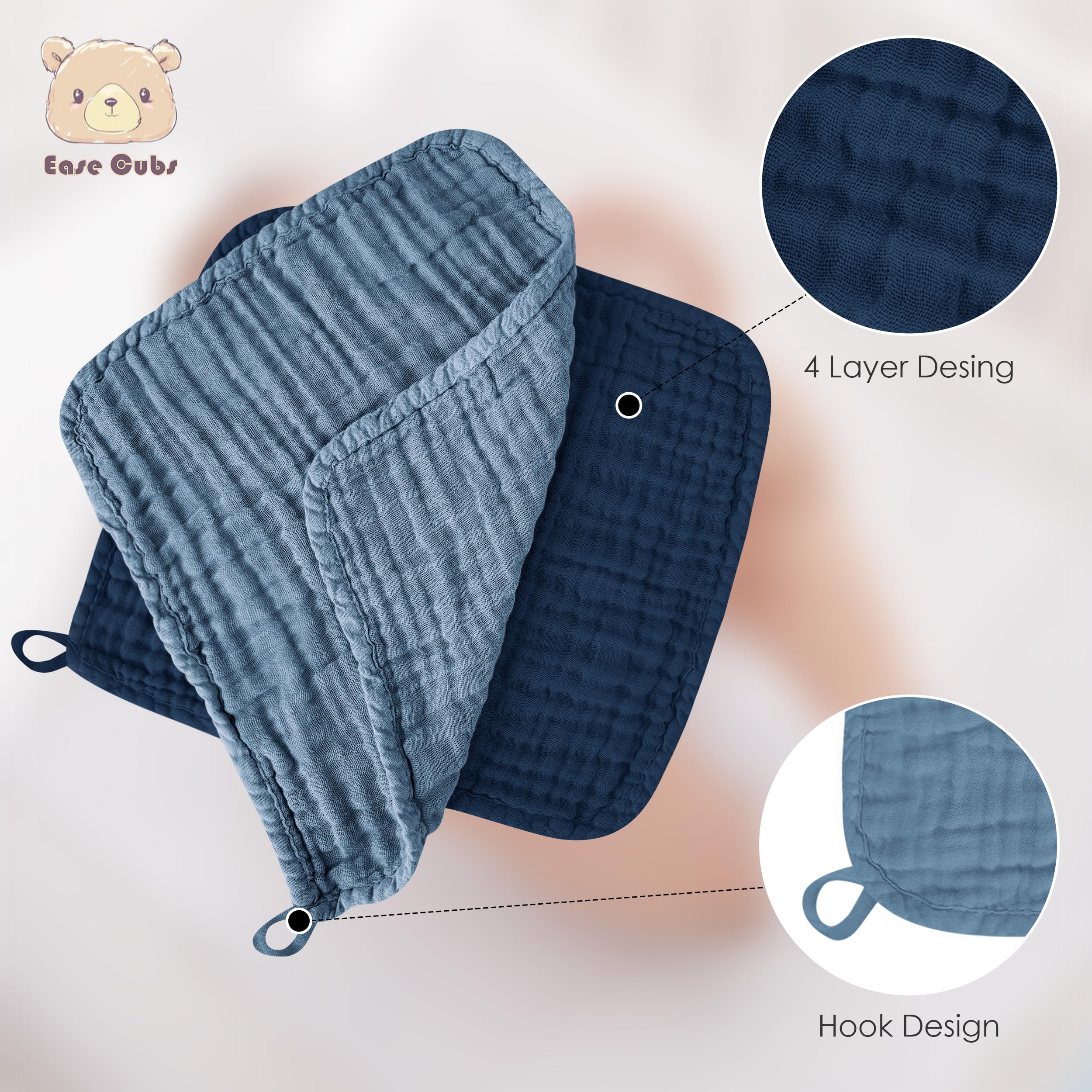 Ease Cubs 12x12 inch washcloths perfect for everyday baby care on the go.