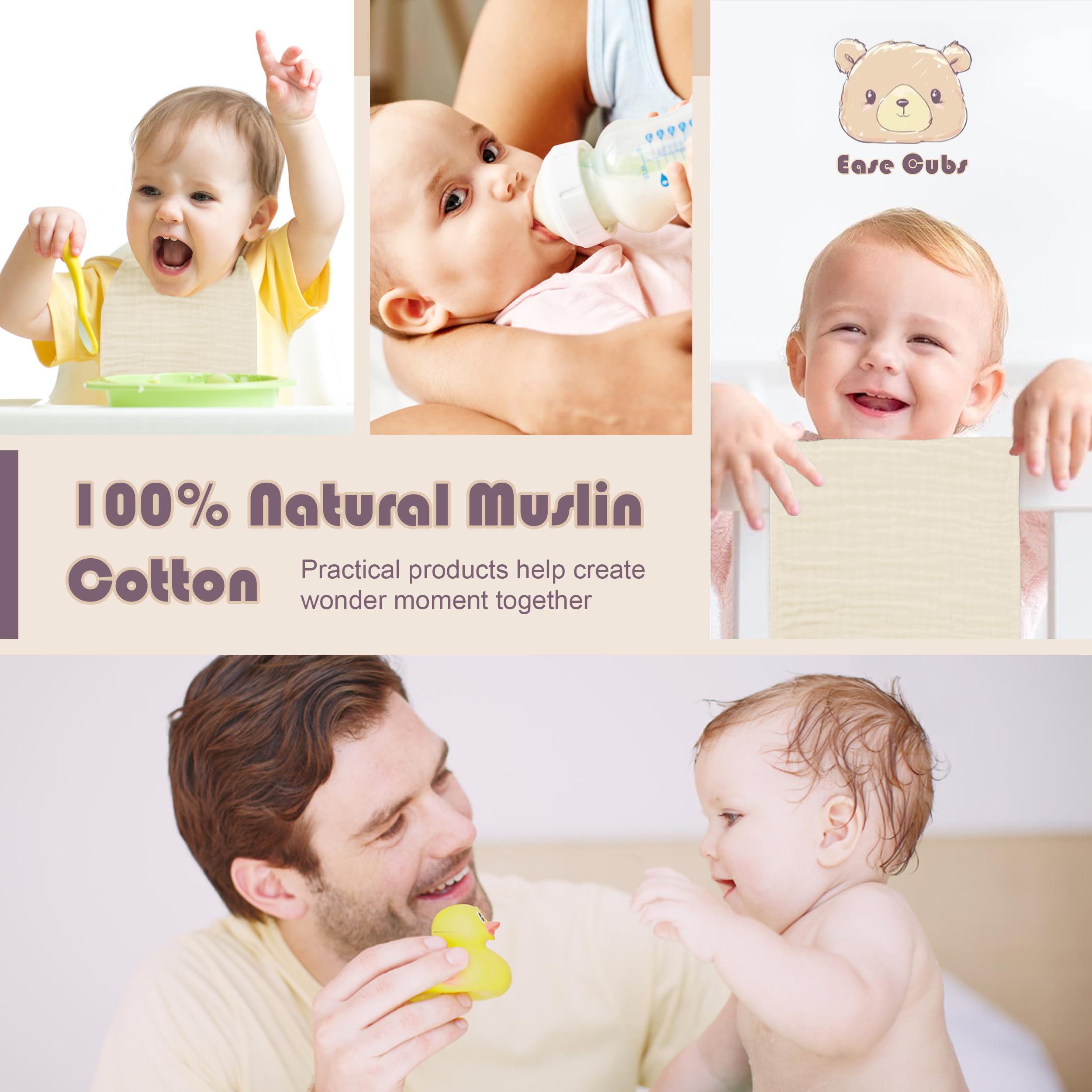 Ease Cubs multi-use burp cloth 20x10 suits wipes, spills, and daily routines.