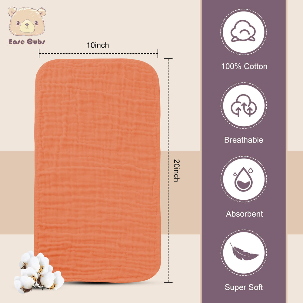 Ease Cubs Muslin Burp Cloths absorbent and quick-drying for mess-free outings.