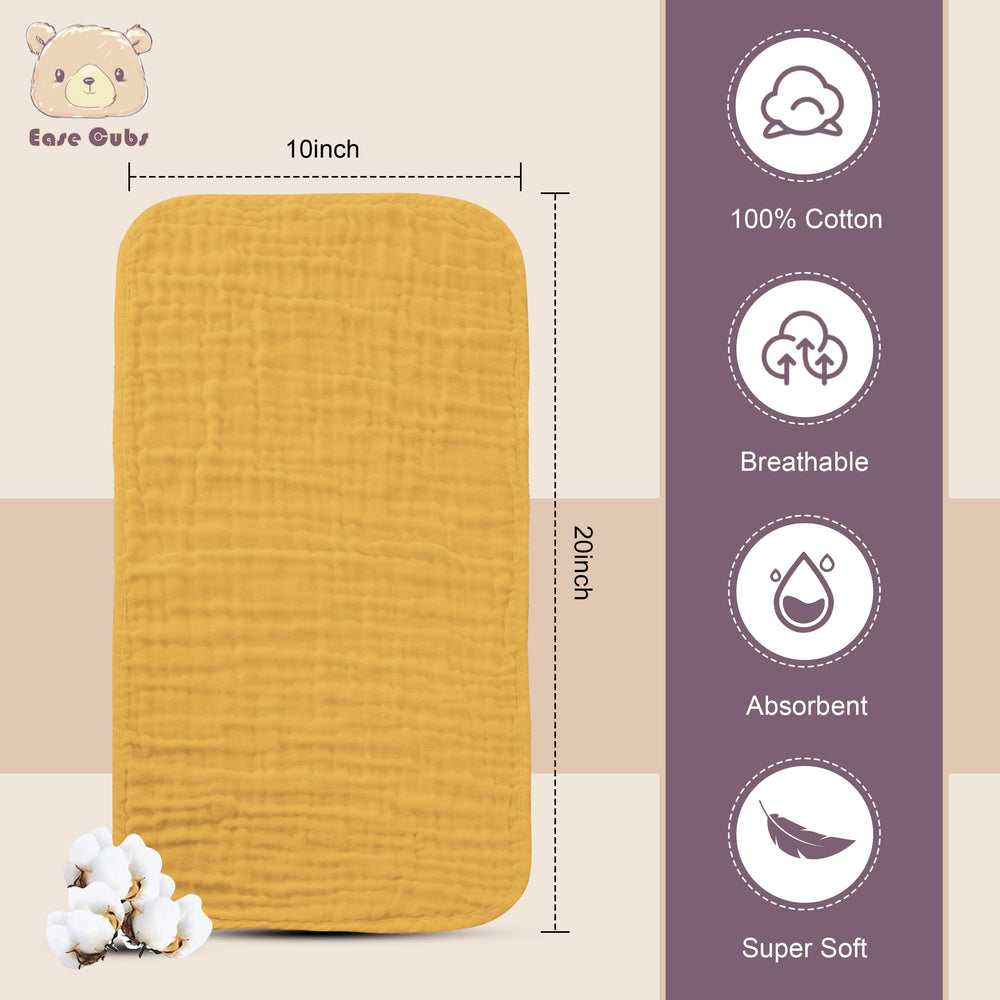 Ease Cubs burp cloths absorbent, quick-dry for on-the-go feeding and mess cleanups.