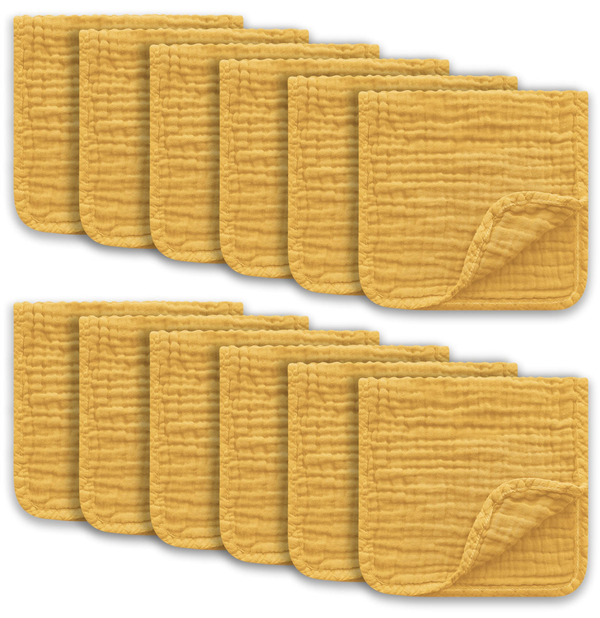 Ease Cubs muslin burp cloths honey color folded for gentle protection and quick spill absorbency.