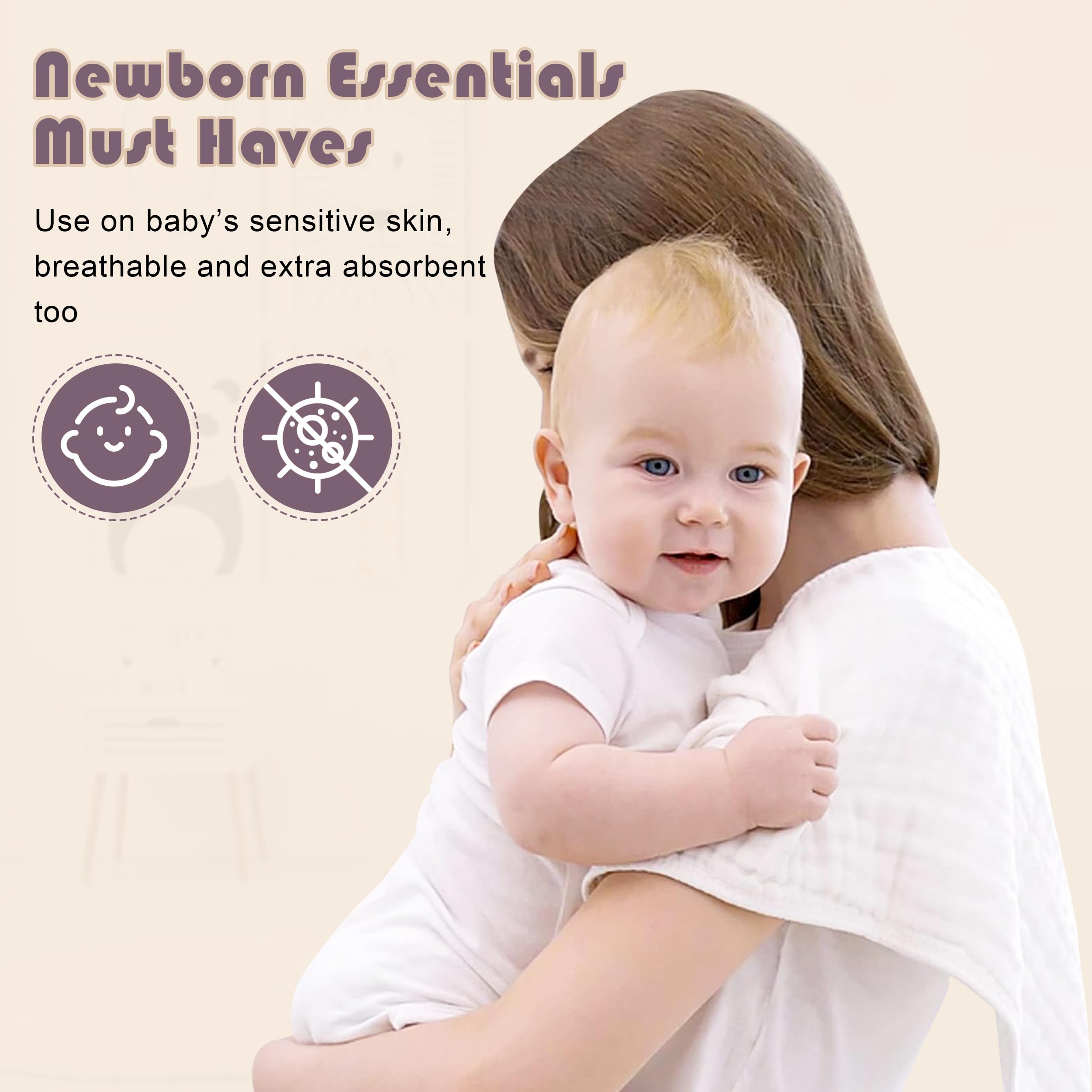 Ease Cubs muslin burp cloths white-pack12 shot highlights value.