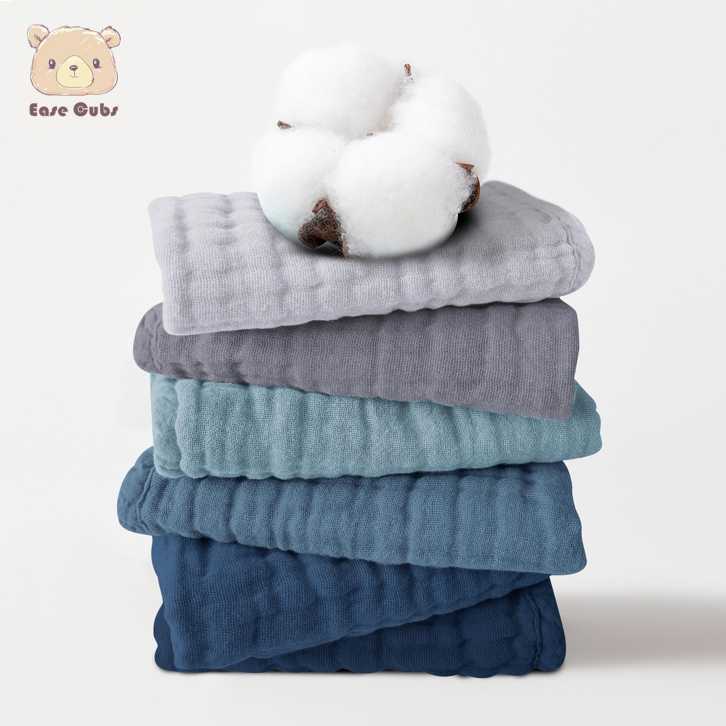 Ease Cubs muslin texture close-up shows ultra-soft cotton for sensitive skin.