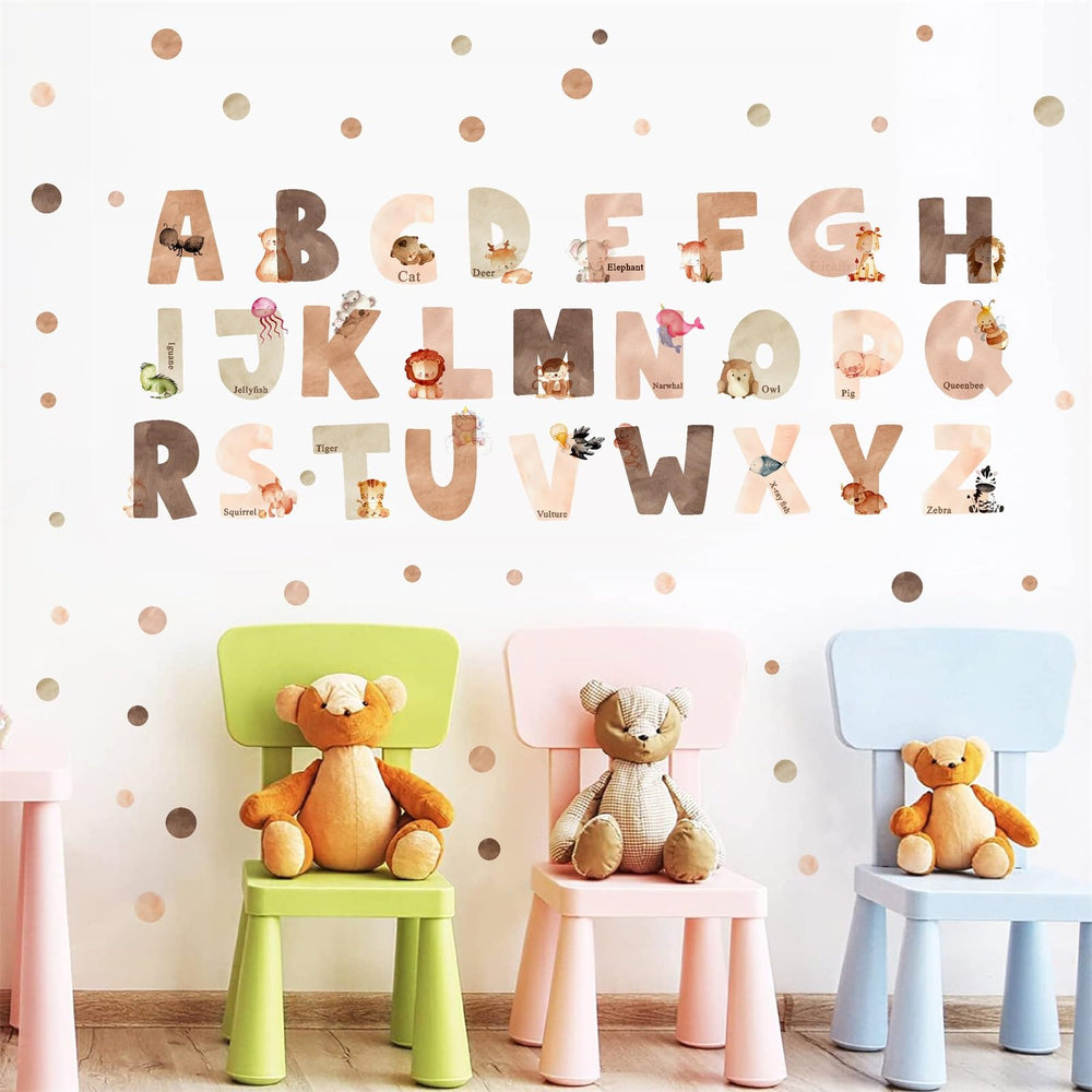 Easma animal alphabet wall decals letters closeup highlighting letter shapes for early literacy practice.