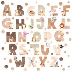 Easma animal alphabet wall decals sheet front showing 26 letters for classroom-like learning.