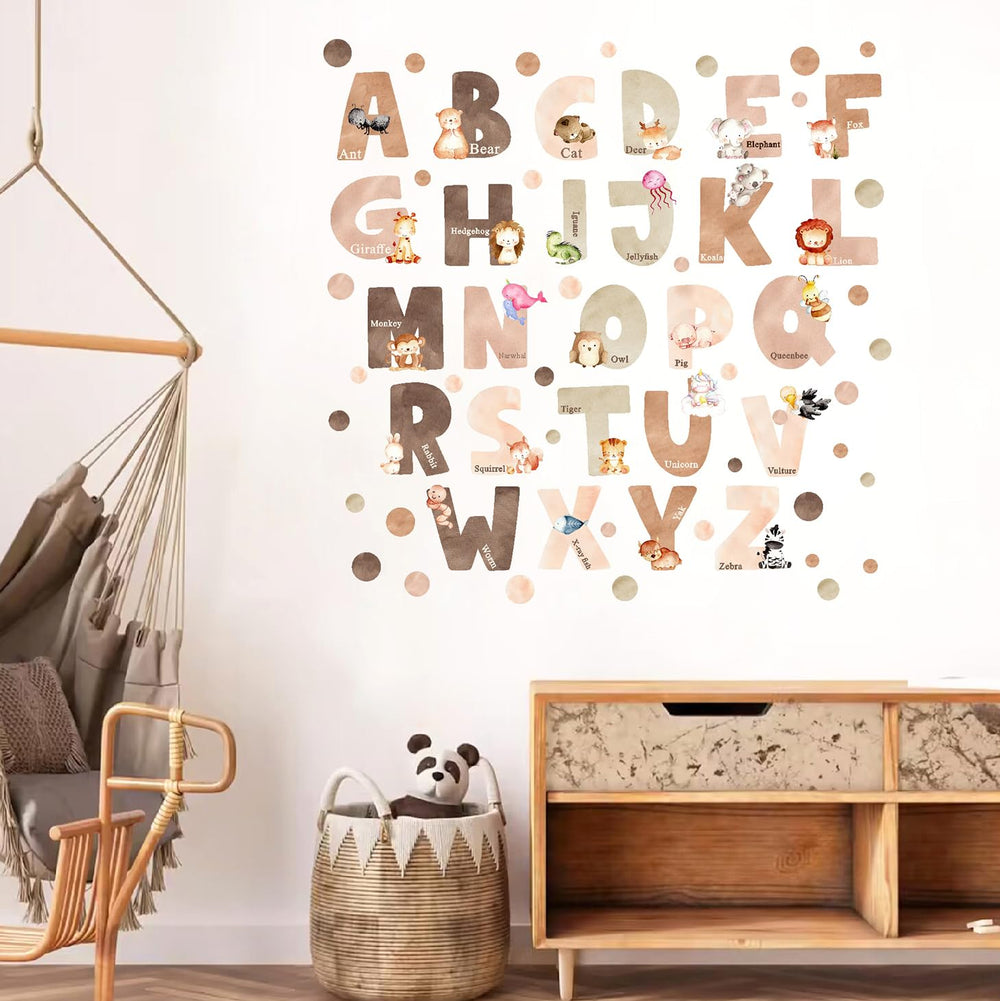 Easma animal alphabet wall decals on windows or mirrors for playful study in daily life.
