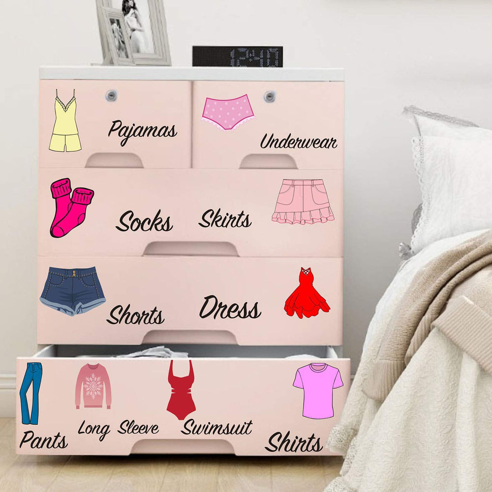 Easma dresser decals for pants label drawers, speeds dressing routine with clear item cues