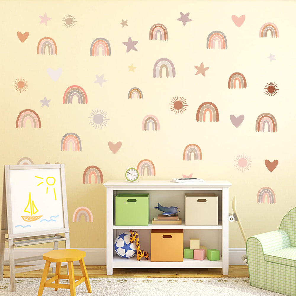 Easma decals applied on texture walls for quick, removable decoration.