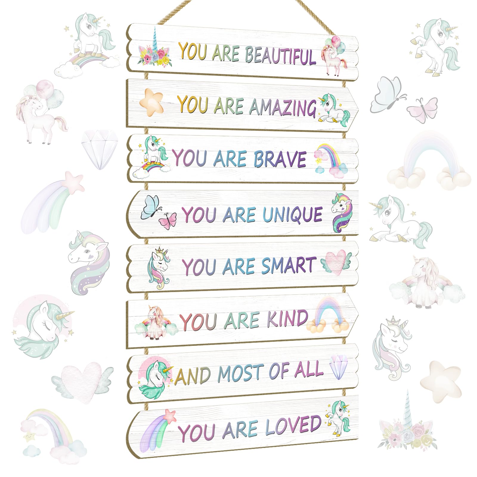 Easozoom unicorn wall art 8-piece set adds playful color and charm to a child's room.