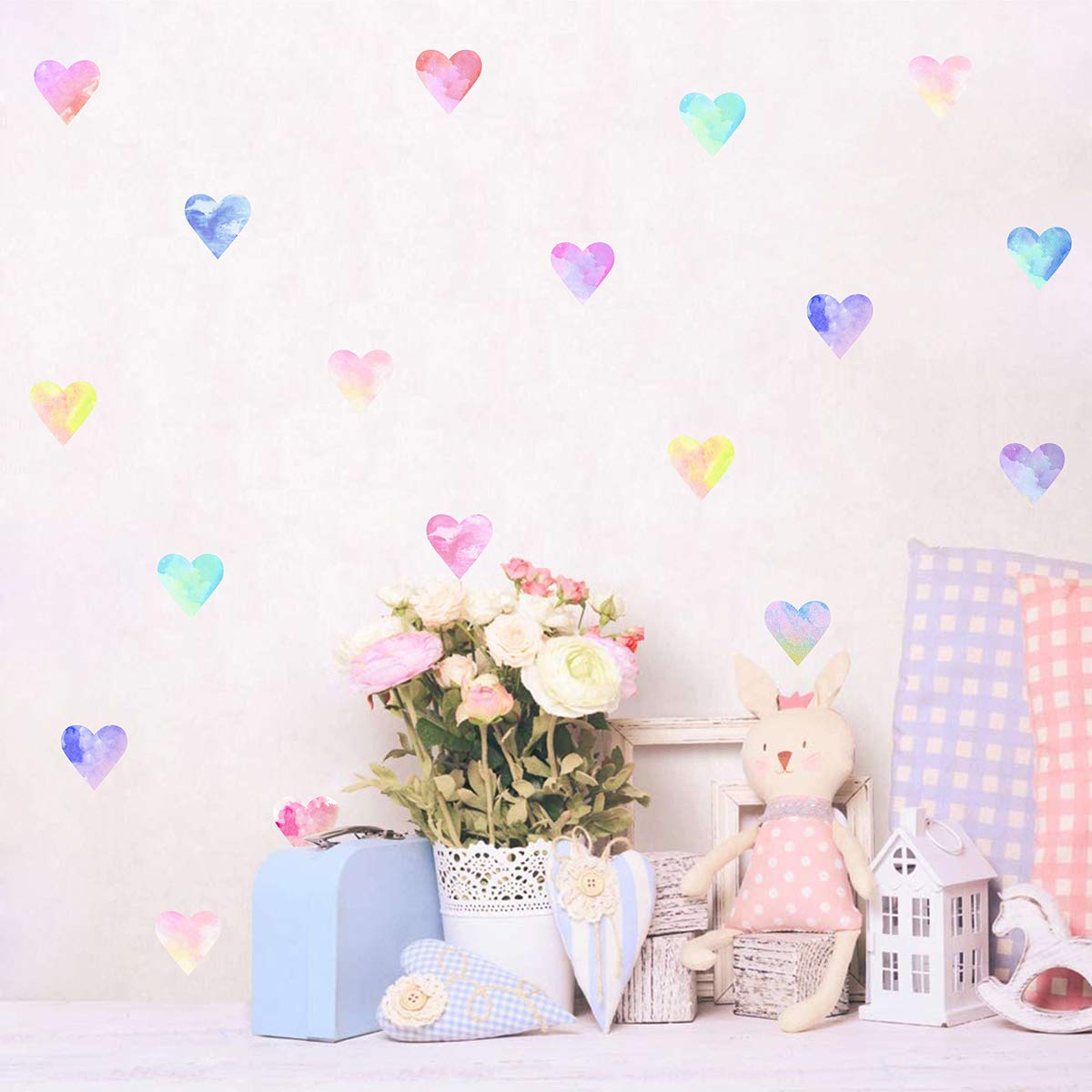 Easu Colorful Heart Wall Decals peel-and-stick hearts set offers flexible decorating options