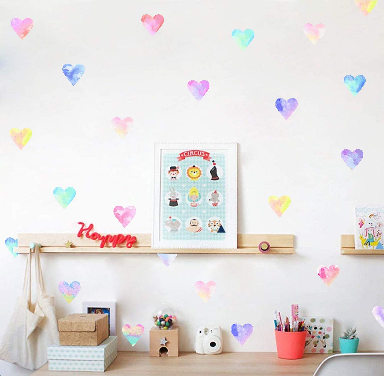 Easu Colorful Heart Wall Decals non-toxic vinyl hearts easily removable for room re-styling