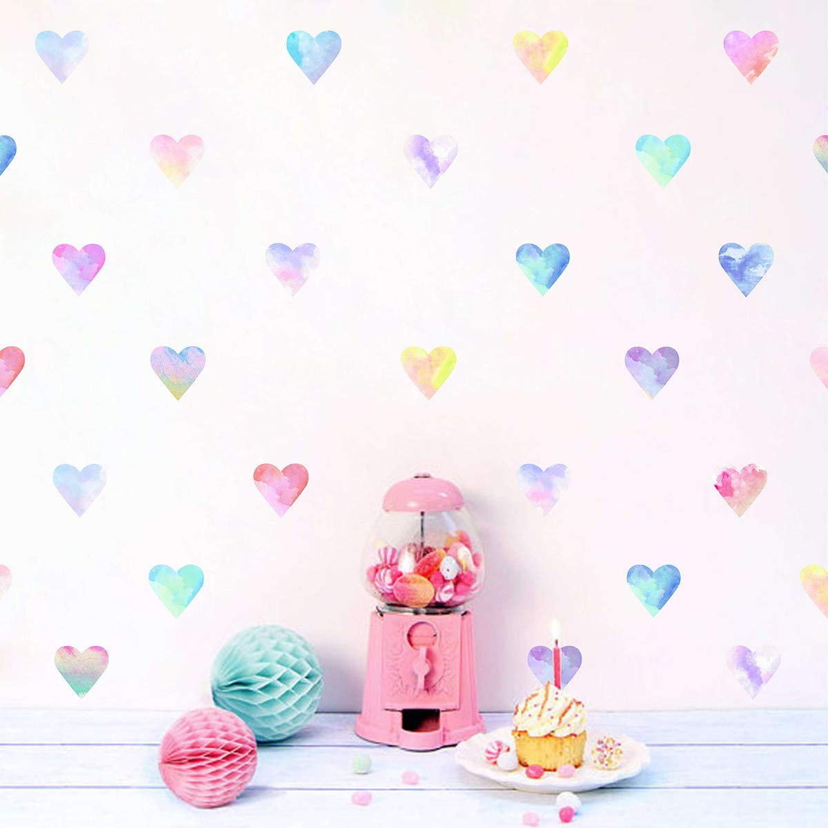 Easu Colorful Heart Wall Decals watercolor hearts for a playful nursery decor