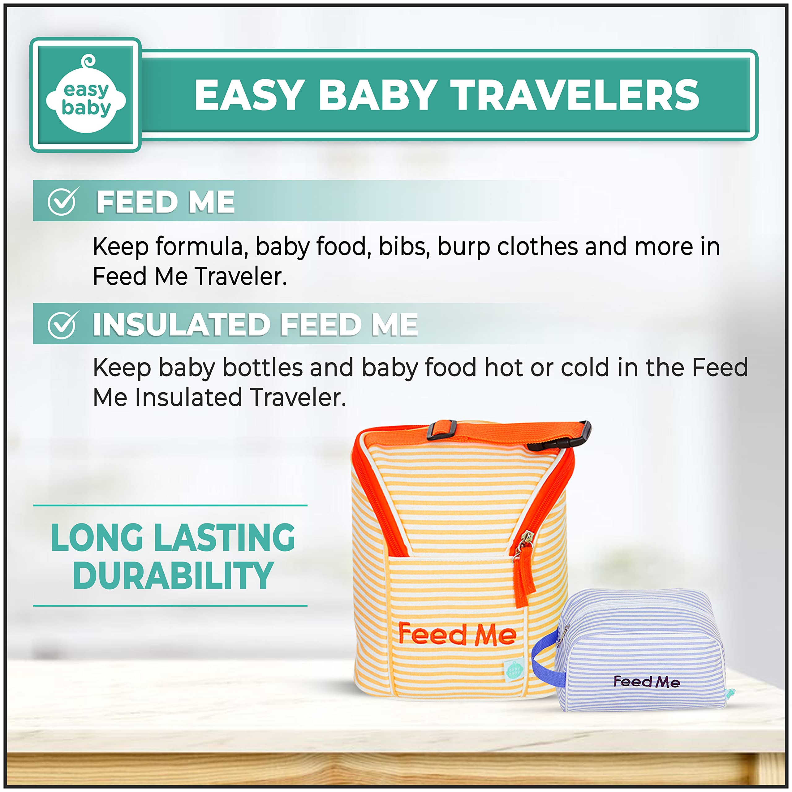 Easy Baby feed me insulated pouch keeps bottles cool during outings.