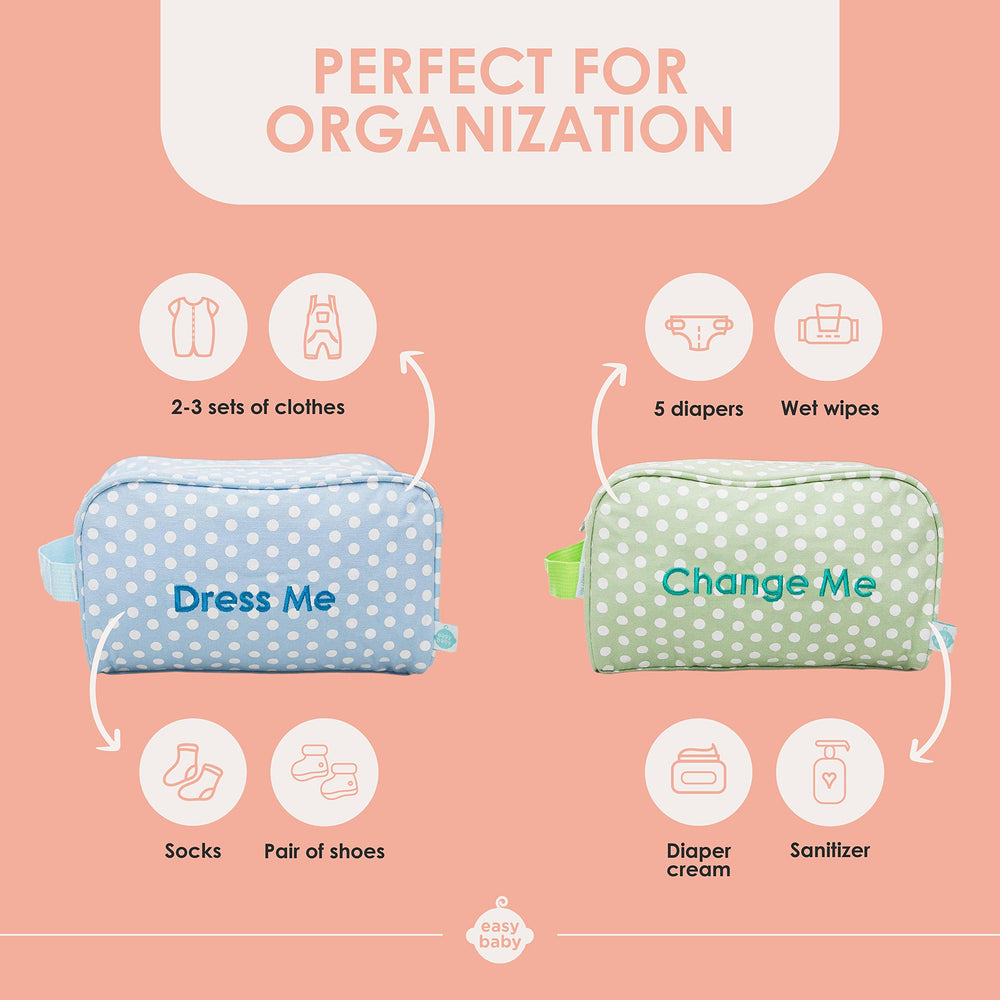 Easy Baby Laguna pouch set showing pattern color coding for easy item ID