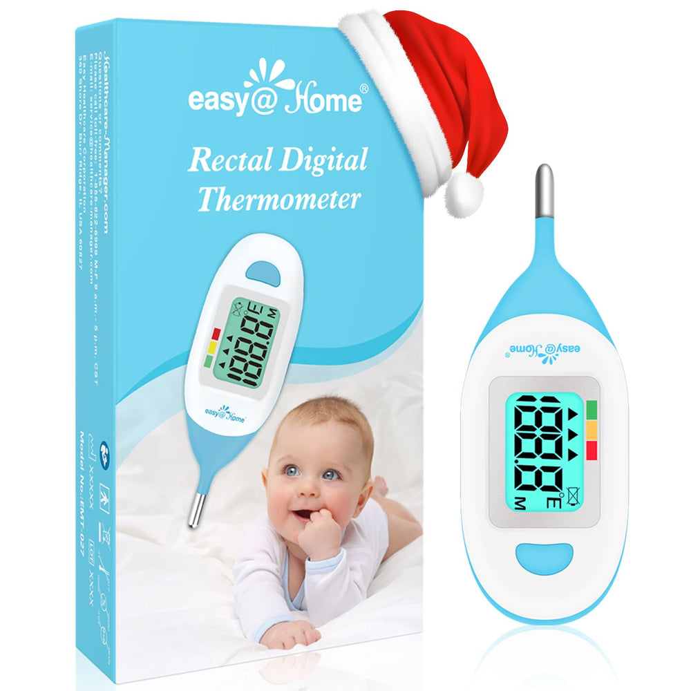 EasyAtHome EMT-027 front view shows compact baby thermometer for quick temperature checks.