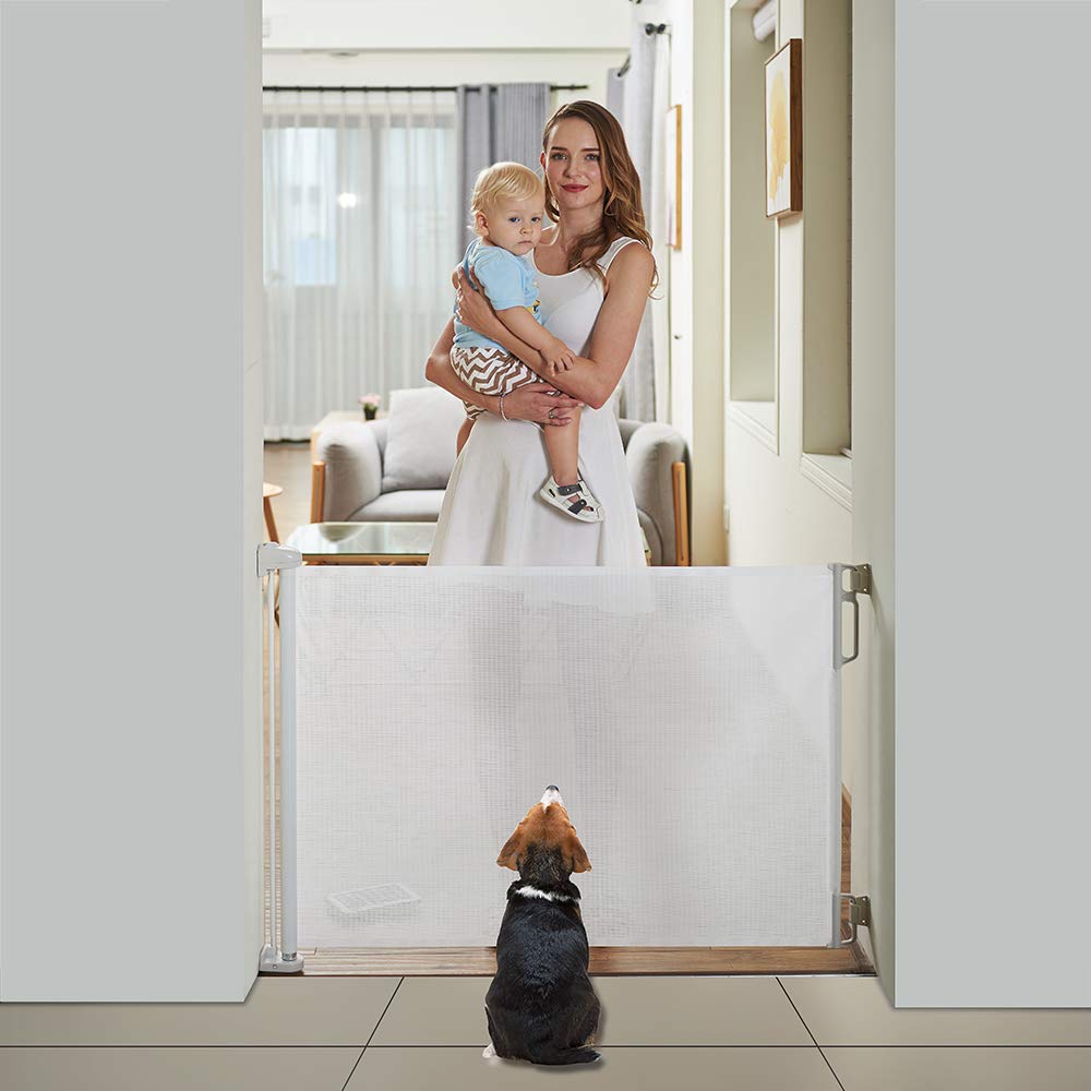 EasyBaby retractable gate doorway extended width in use