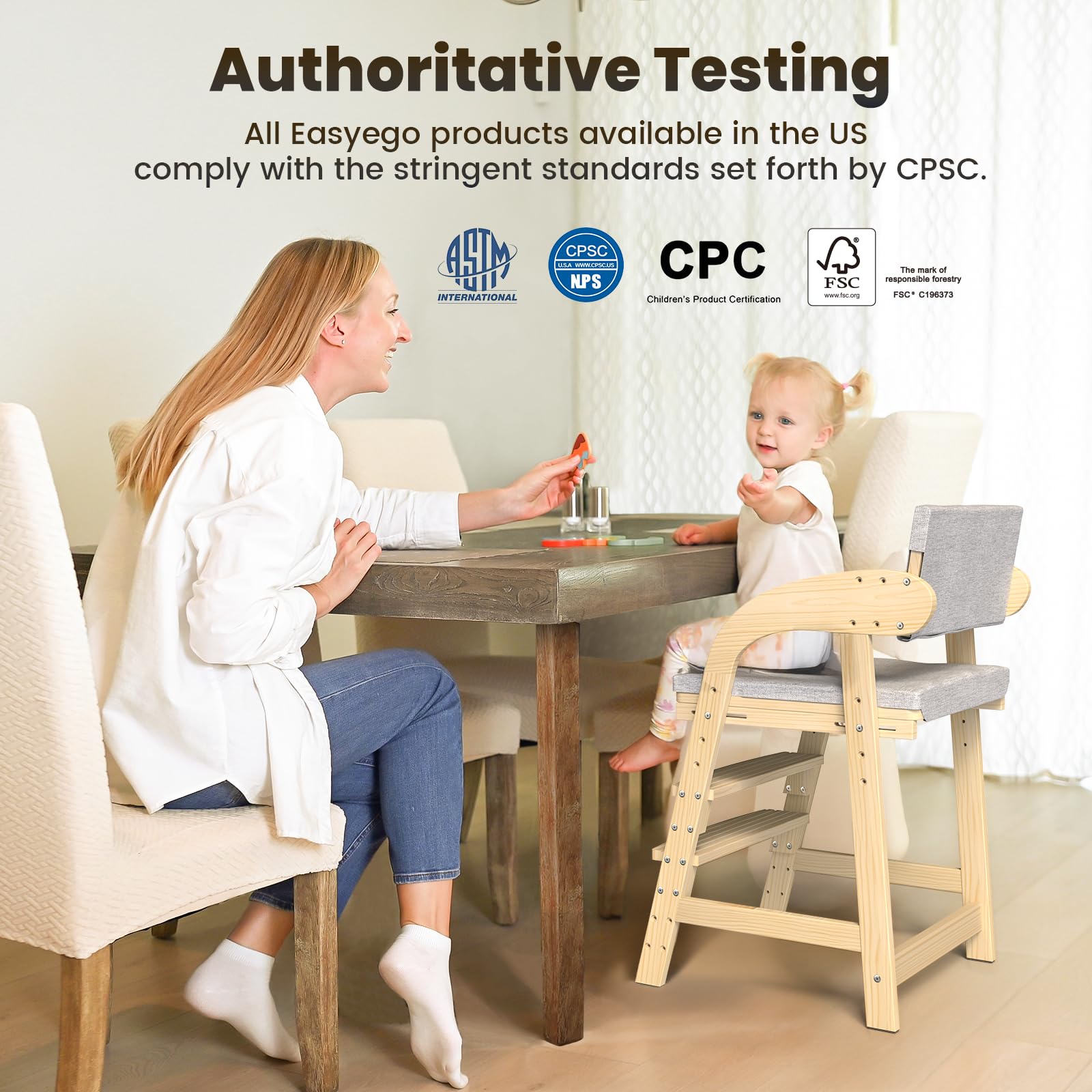 Easyego chair includes non-slip felt to protect floors during mealtime moments.