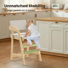 Easyego high chair with widened pedal supports feet comfortably during meals.