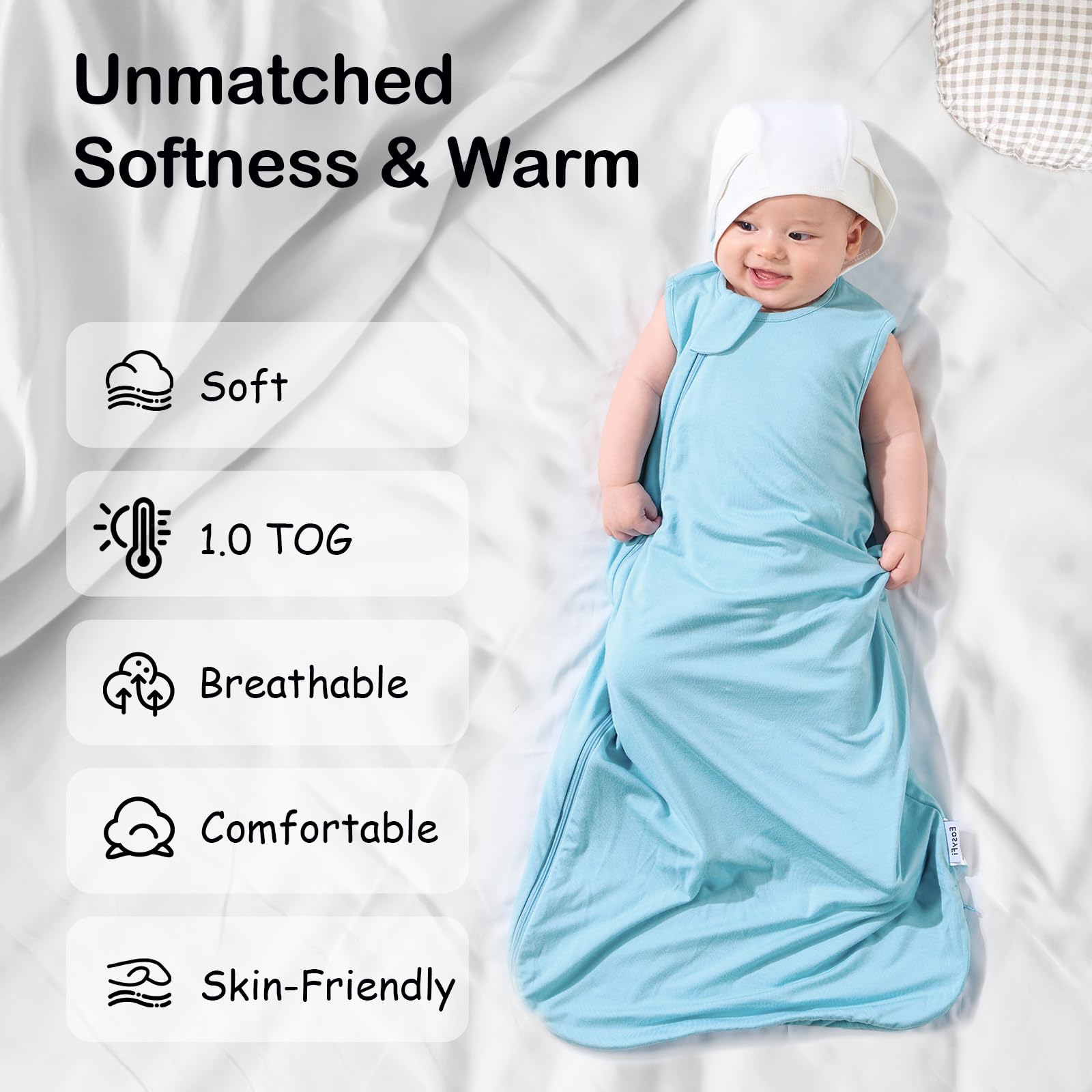 EasyFi bamboo-rayon sleep sack blue front view for all-year use.