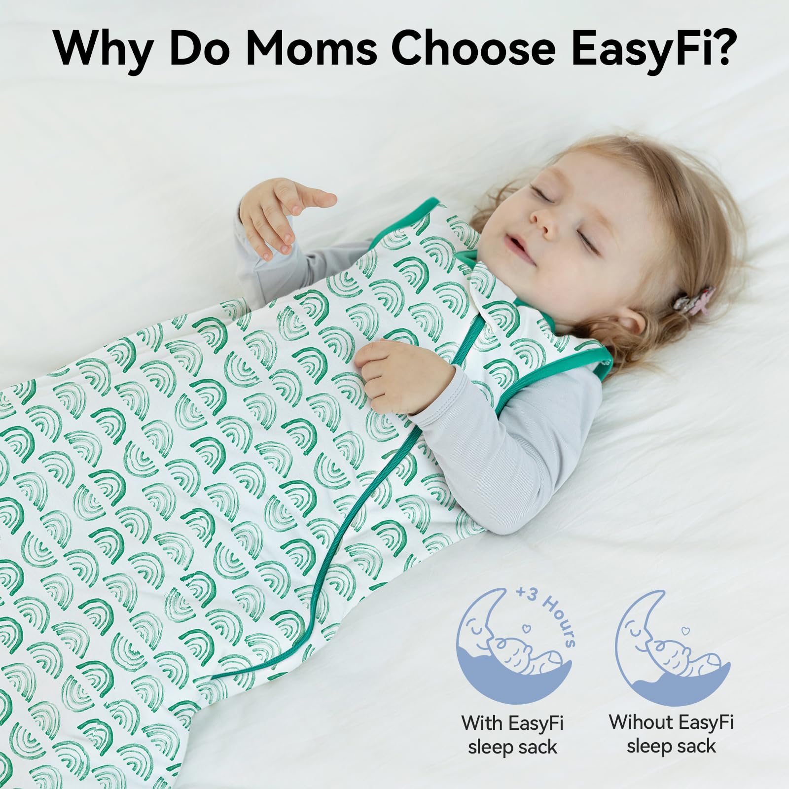 EasyFi sleep sack roomy leg room supports movement and hip development.