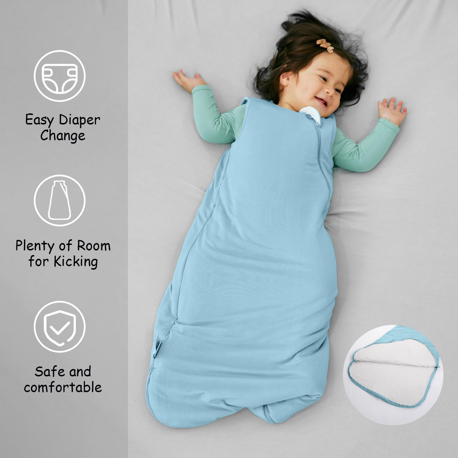 EasyFi sleep sack roomier leg area enabling frog-leg sleep.