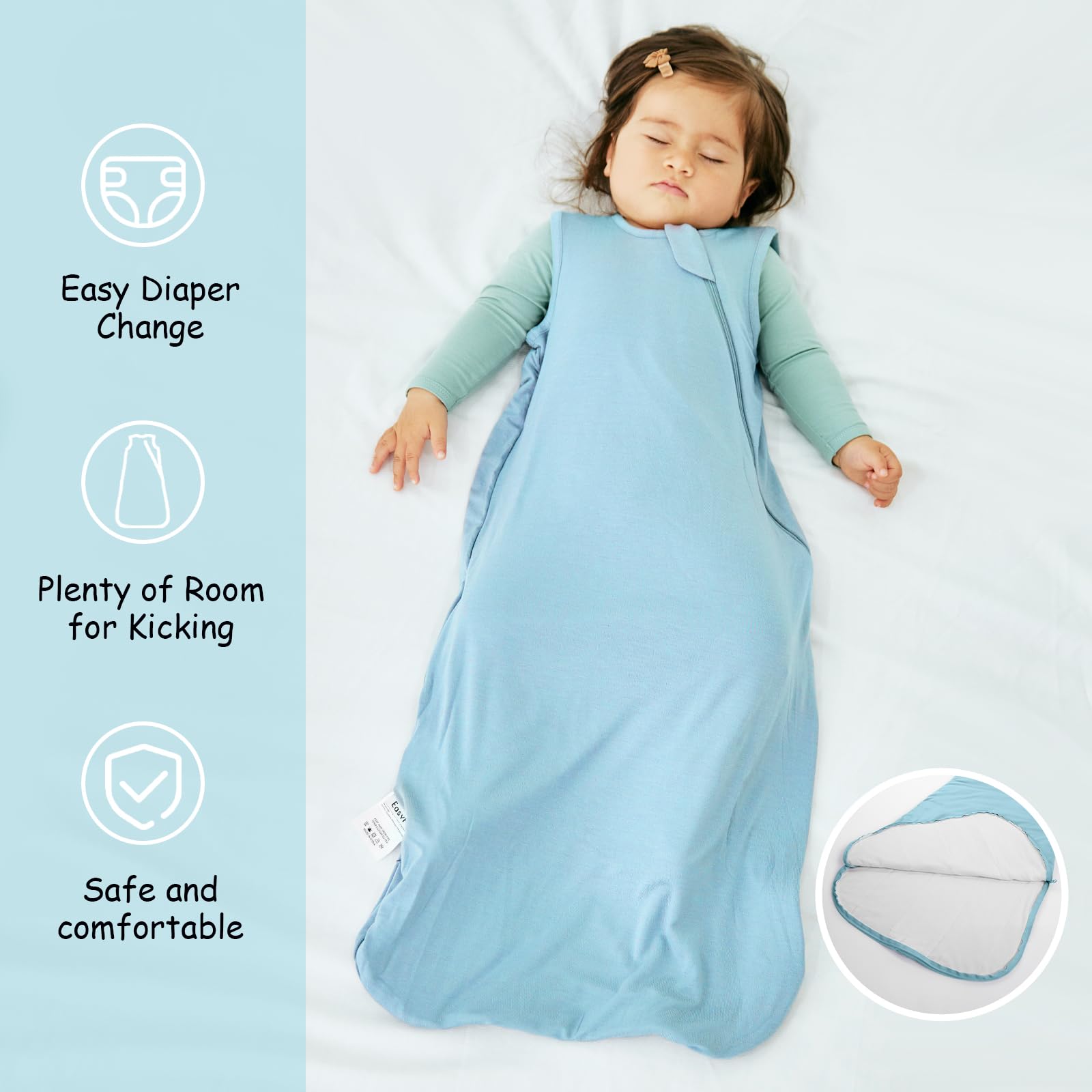 EasyFi sleep sack blue highlights roomy leg area for growth and movement