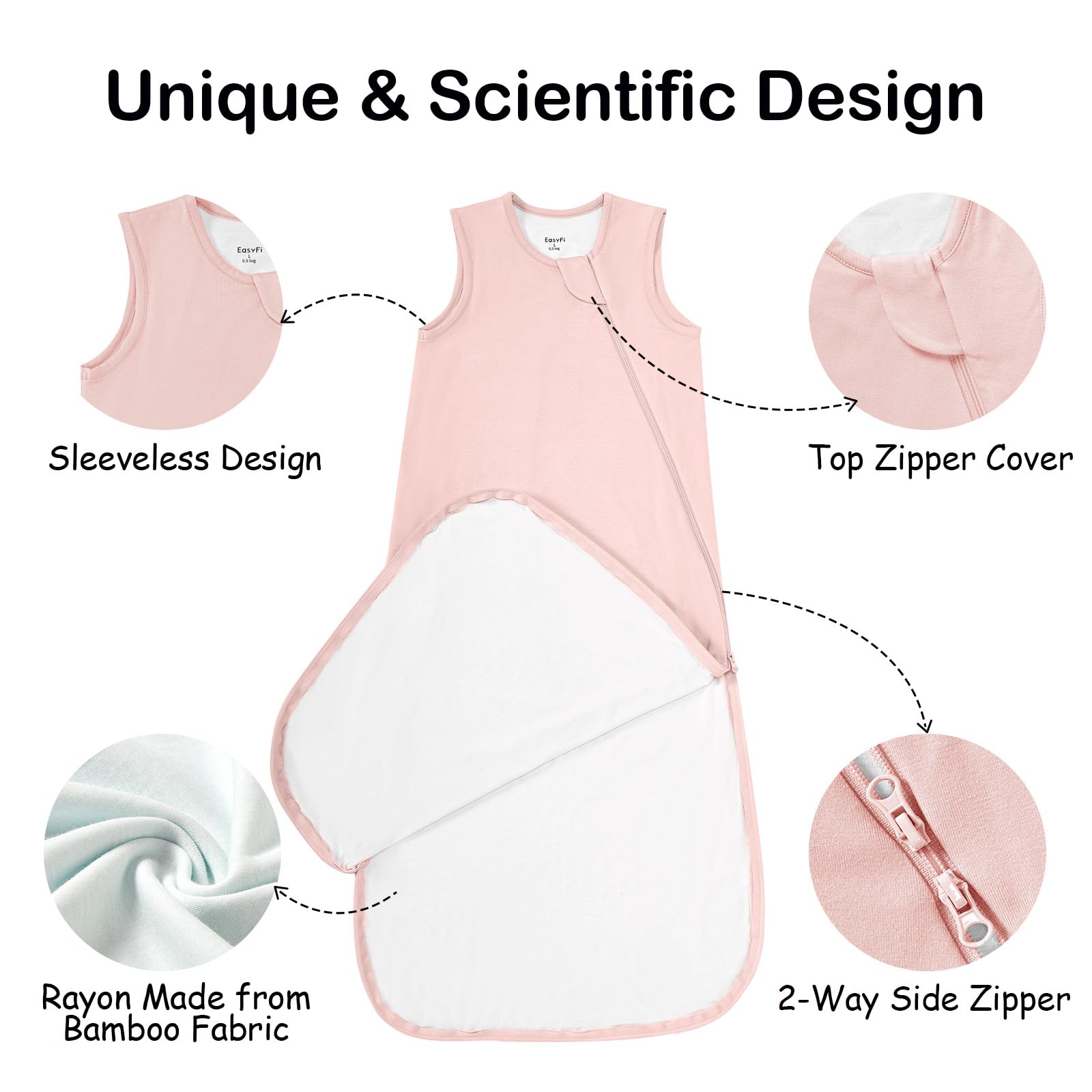 EasyFi bamboo sleep sack with 2-way zipper for quick diaper changes