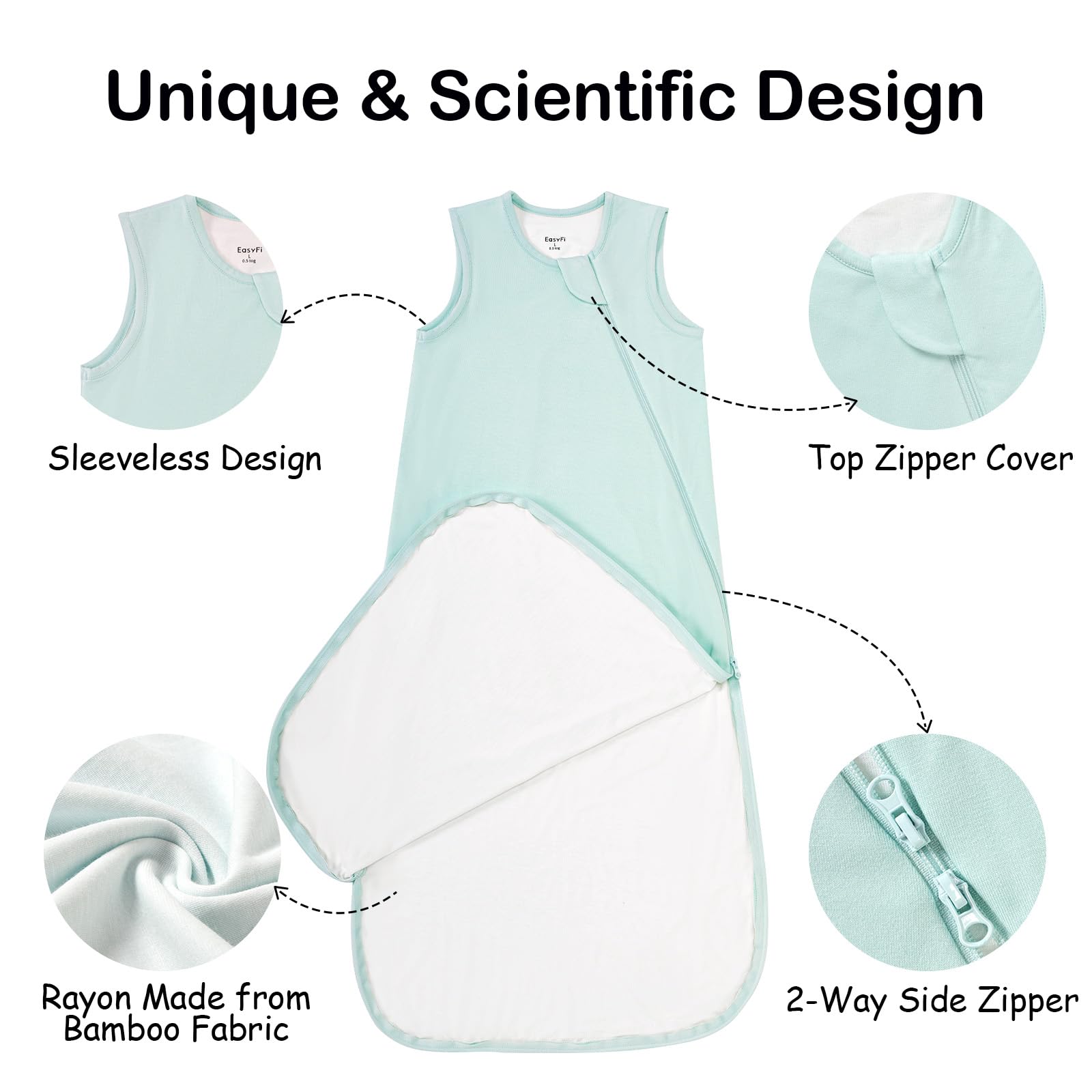 EasyFi Supersoft sleep sack blue front view highlights soft bamboo rayon fabric