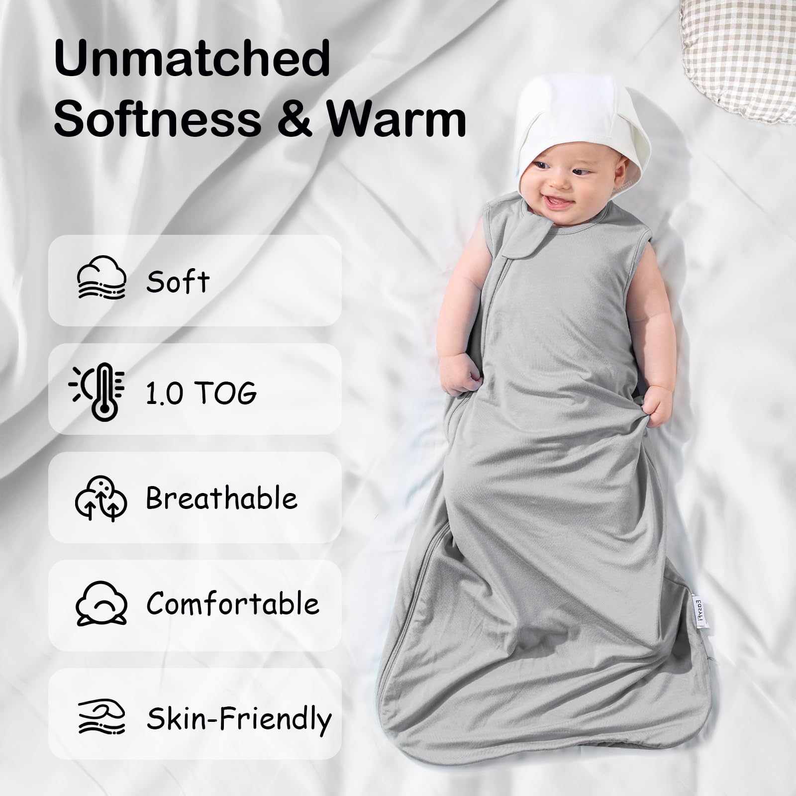 EasyFi Supersoft sleep sack 2-way zip enables easy diaper changes