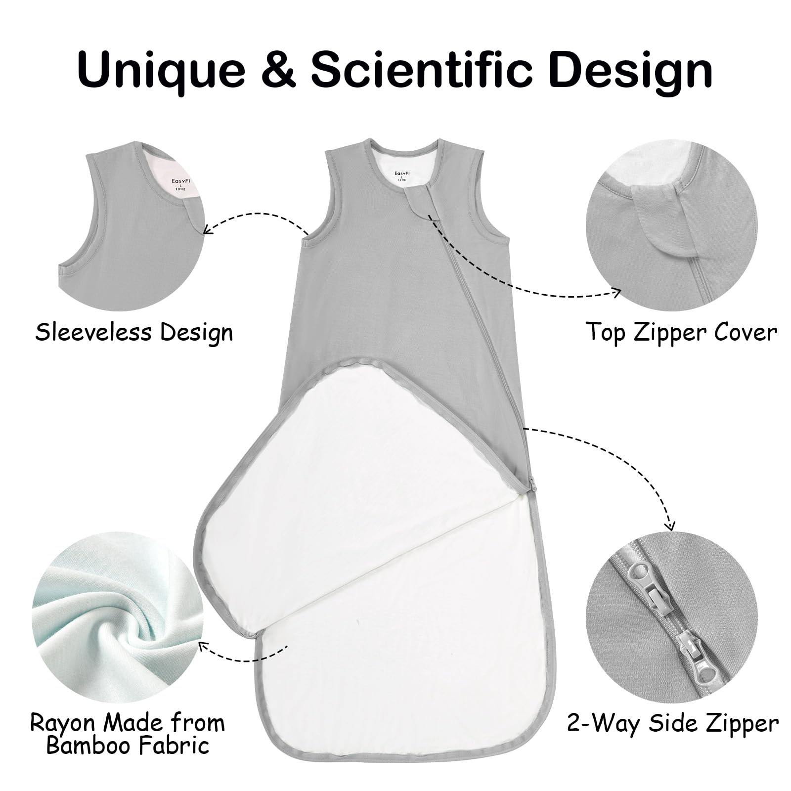 EasyFi Supersoft sleep sack gray side zip for convenient midnight changes