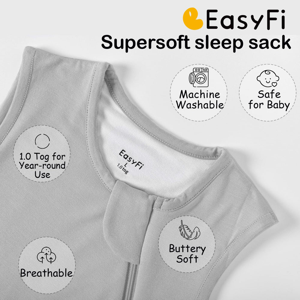 EasyFi Supersoft sleep sack gray worn by baby for cozy wear