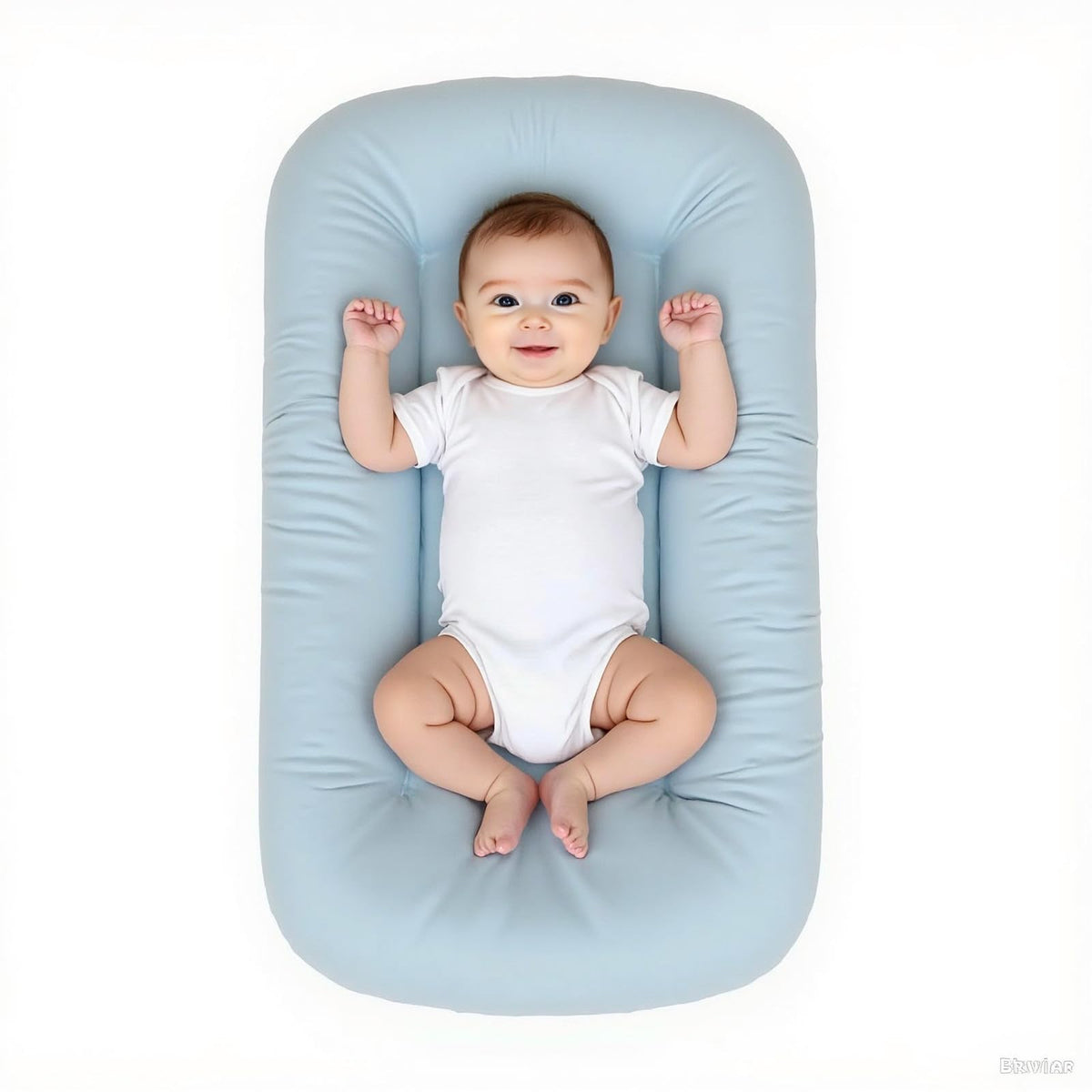 EasyFORALL baby lounger blue side view supports safe bonding and comfy playtime.