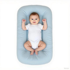 EasyFORALL baby lounger blue side view supports safe bonding and comfy playtime.