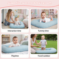 EasyFORALL baby lounger blue soft cotton detail highlights skin-friendly fabric.