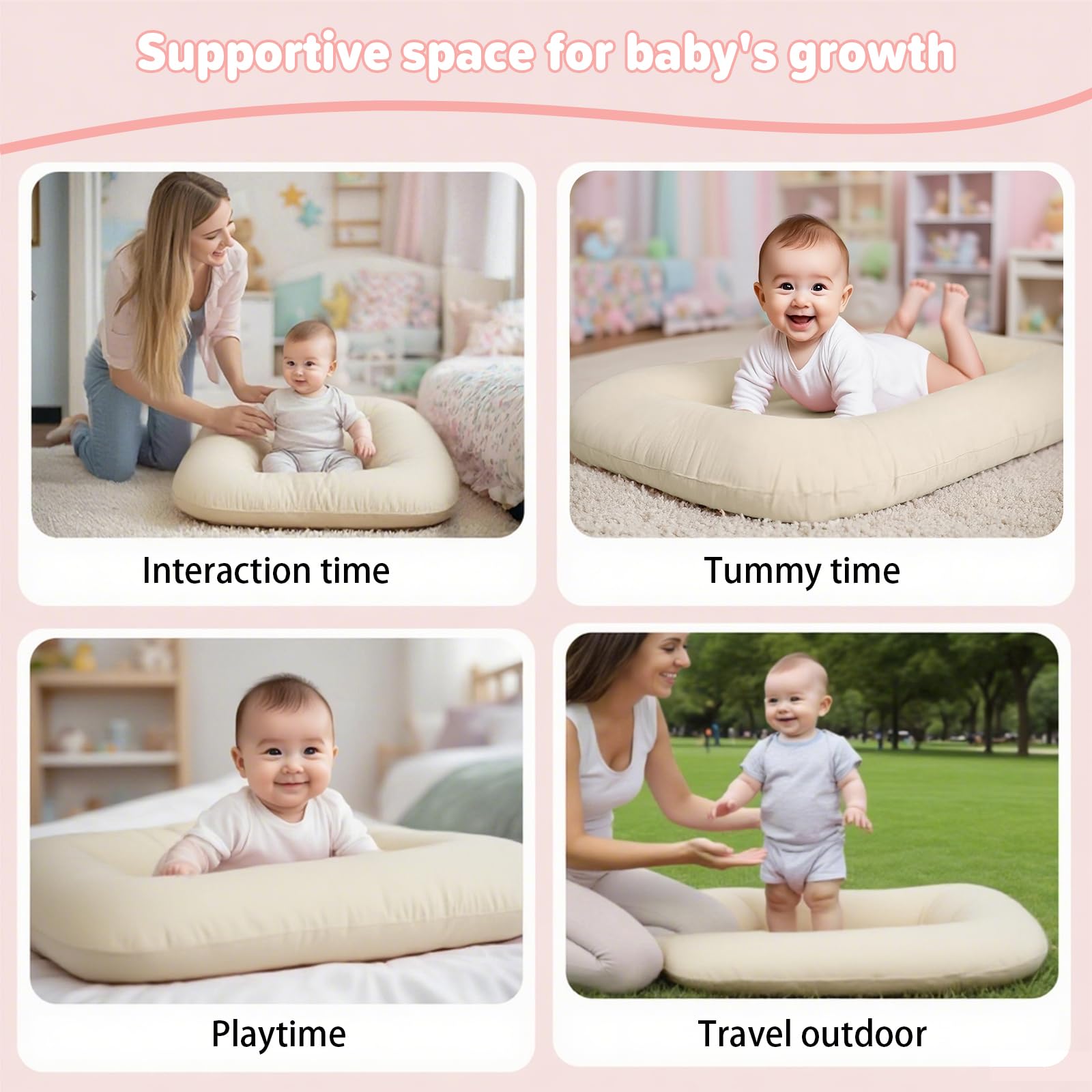 EASYFORALL baby lounger with breathable cotton lining keeps baby comfy during play.
