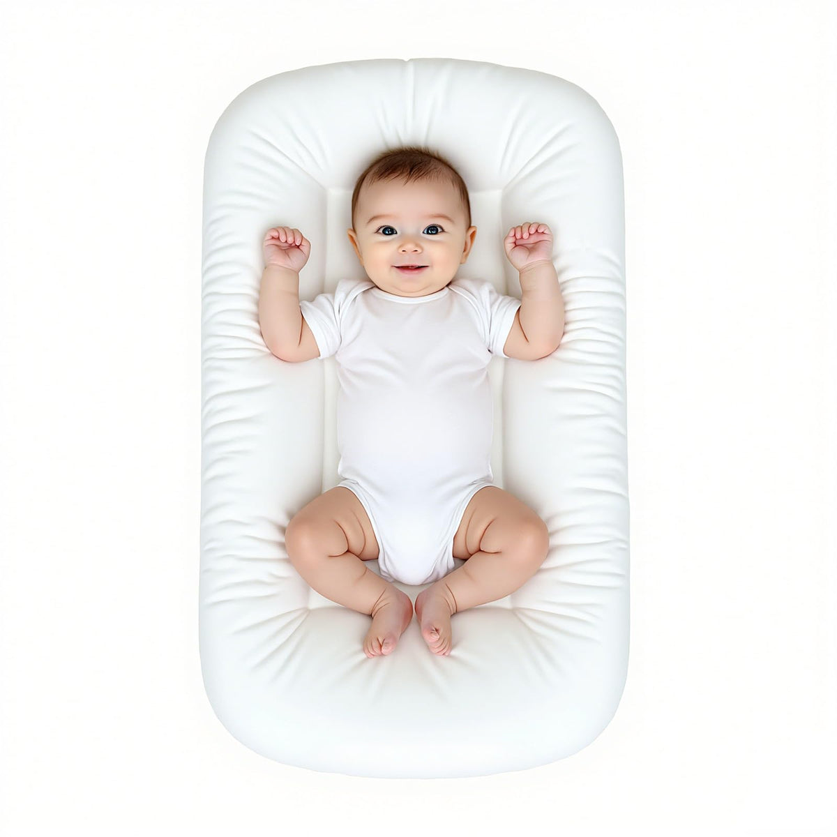 EASYFORALL baby lounger with soft cotton cover for cozy, breathable comfort.
