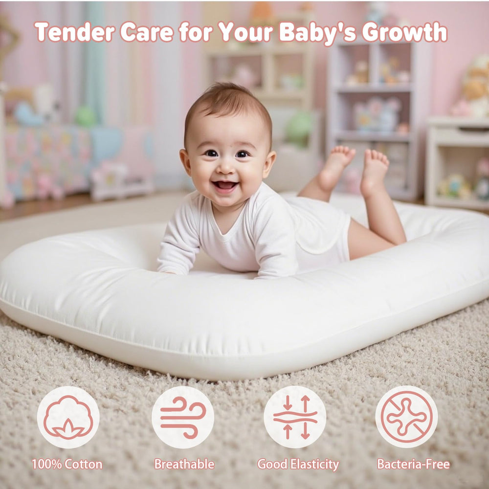 EASYFORALL infant lounger showcases breathable material for relaxed floor play.
